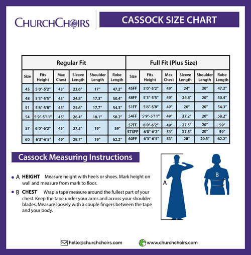 CASSOCK SIZE CHART