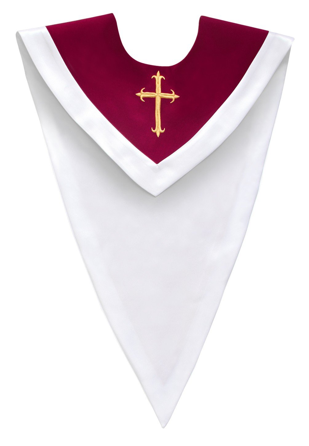 Maroon/White V-Neck Choir Stole - Church Choirs