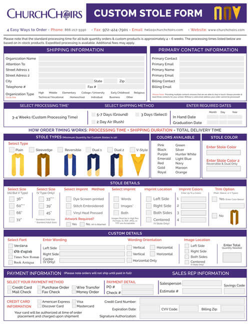CUSTOM STOLE FORM