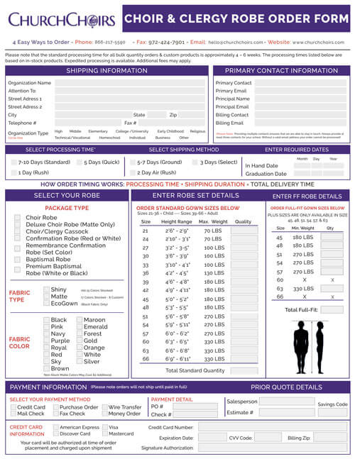 Order Forms Church Choirs