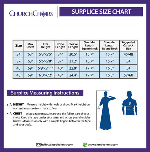 SURPLICE SIZE CHART